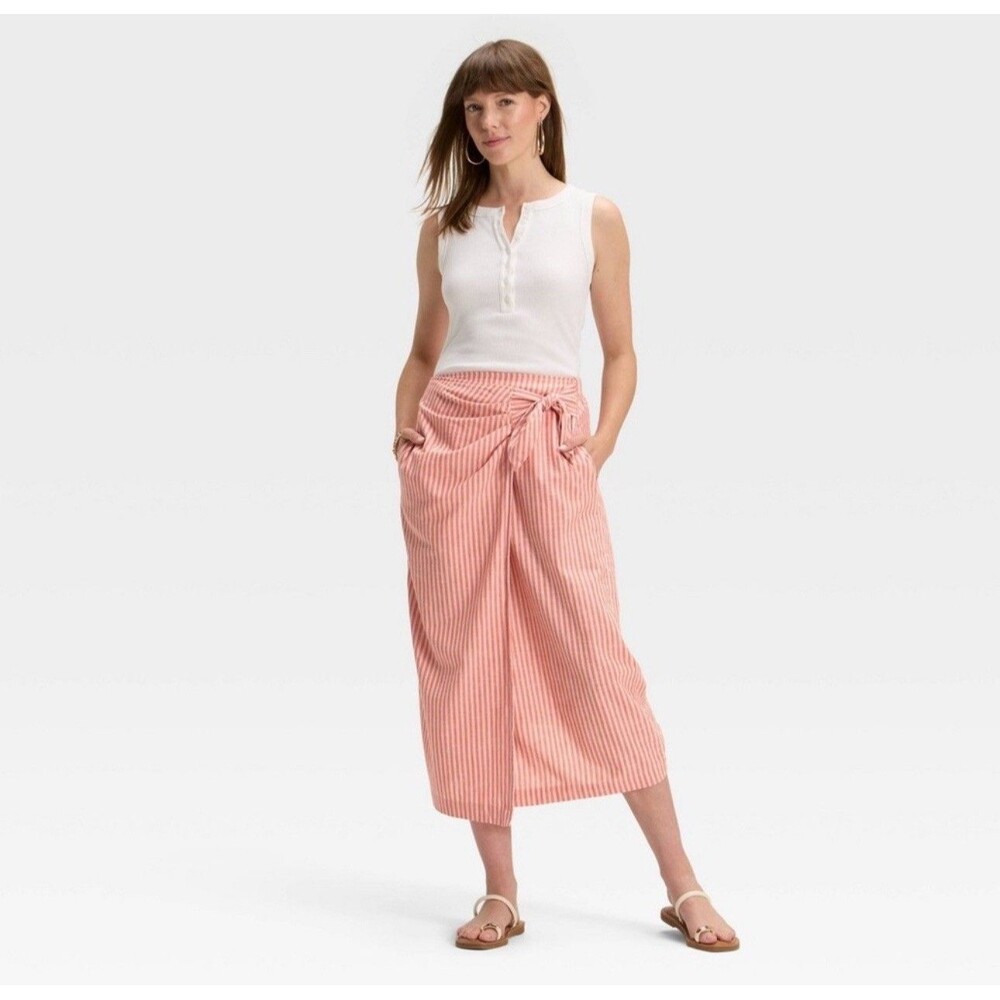 NEW Universal Thread Women's Maxi Wrap Skirt Pink Stripe, Size Large